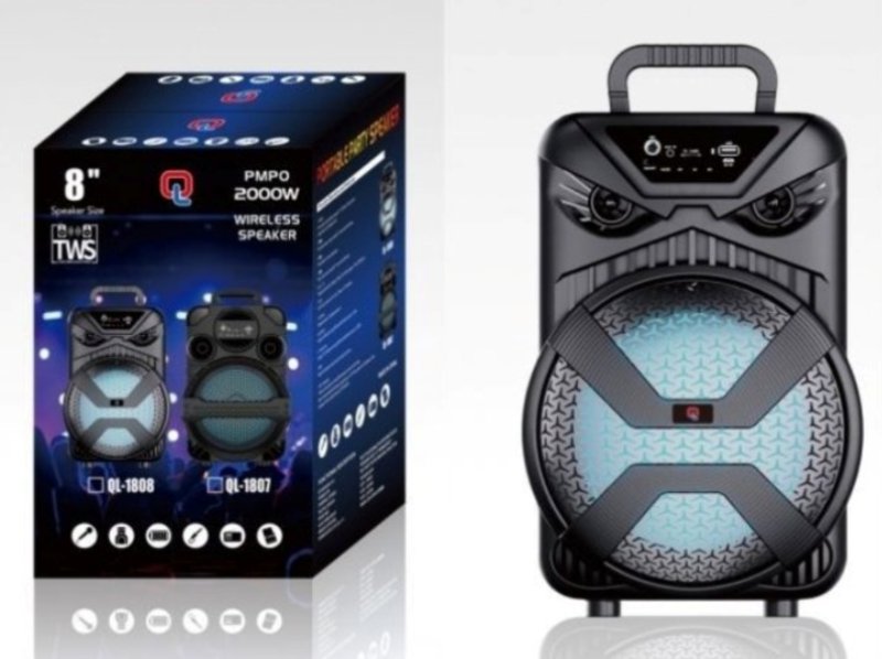 Επαναφορτιζόμενο, ασύρματο ηχείο Bluetooth 8" μαύρο 10W QL-1808 OEM