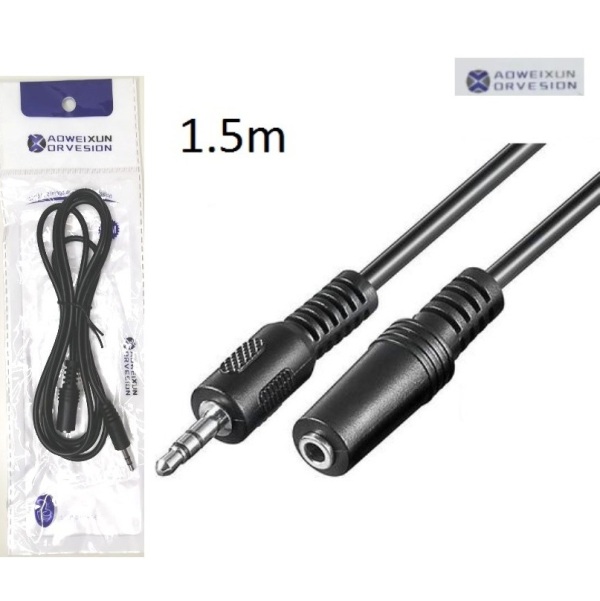 Καλώδιο ήχου εικόνας 3.5mm αρσενικό σε 3.5mm θηλυκό μαύρο 1.5m AOWEIXUN OEM