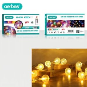 Γιρλάντα με 80 διάφανα φωτάκια λευκό ζεστό LED USB με τηλεχειριστήριο AB-DC05 AERBES Aerbes