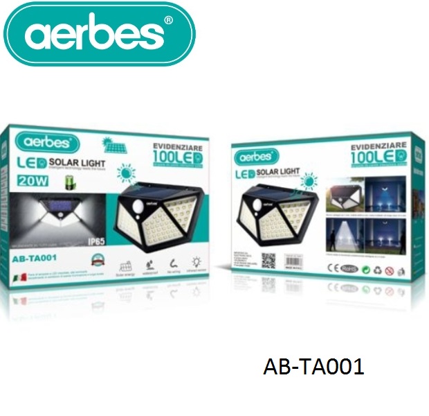 Ηλιακό επιτοίχιο φωτιστικό 100 LED μαύρο 20W AB-TA001 AERBES Aerbes