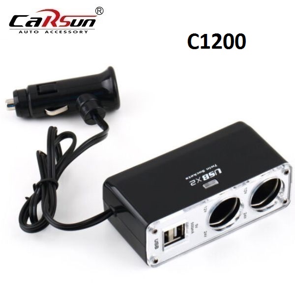 Διπλός φορτιστής αναπτήρα αυτοκινήτου 2USB 100W C1200 CARSUN 8102 Carsun