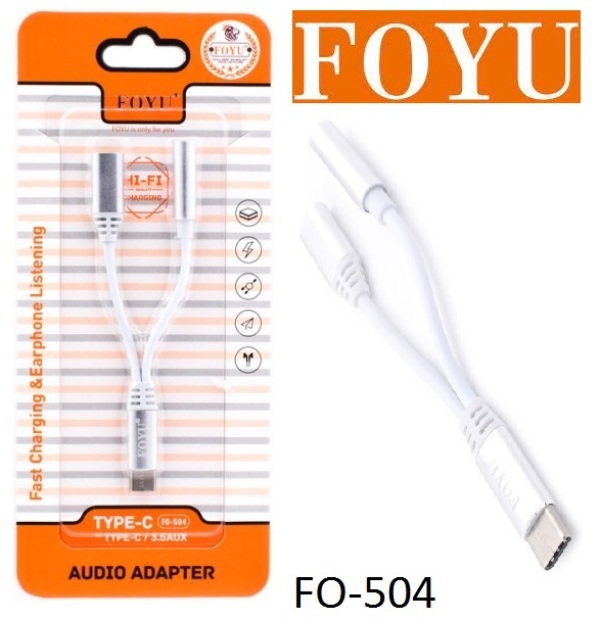 Αντάπτορας Type-C αρσενικό σε 3.5mm audio jack θηλυκό και Type-C θηλυκό λευκό FO-504 FOYU OEM