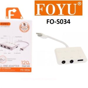 Προσαρμογέας πολλαπλών λειτουργιών Lightning σε 2x3.5mm Jack και φορτιστής Type-C λευκός FO-S034 FOYU OEM
