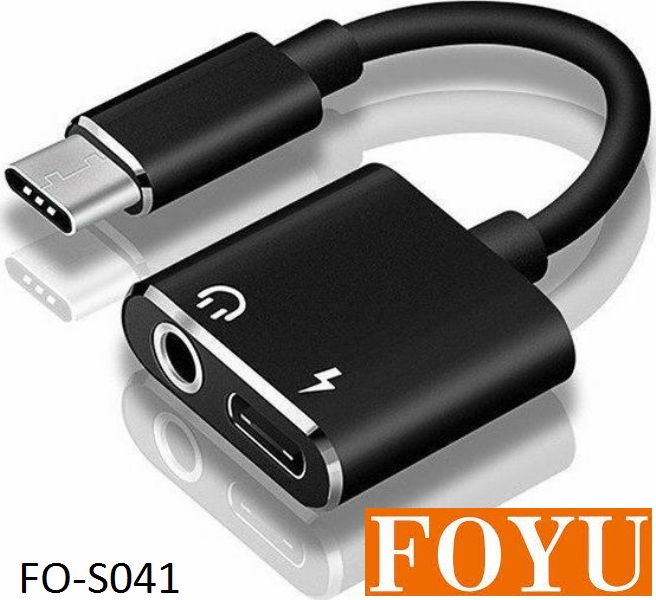 Αντάπτορας Type-C αρσενικό σε 3.5mm audio jack θηλυκό και Type-C θηλυκό  μαύρο FO-S041 FOYU OEM