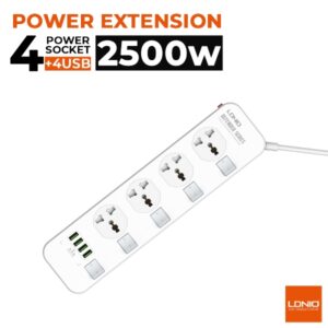 Πολύπριζο 4 πρίζες 4 θύρες USB λευκό SS4408 LDNIO Ldnio