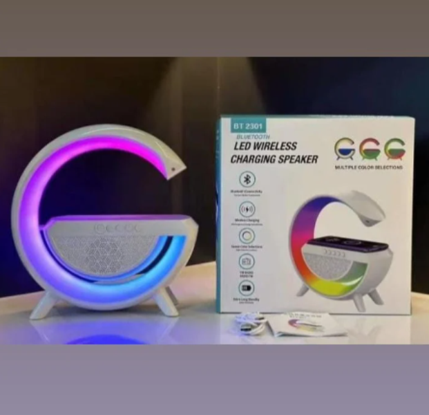 Επαναφορτιζόμενο ηχείο LED ασύρματης φόρτισης λευκό BT2301 OEM