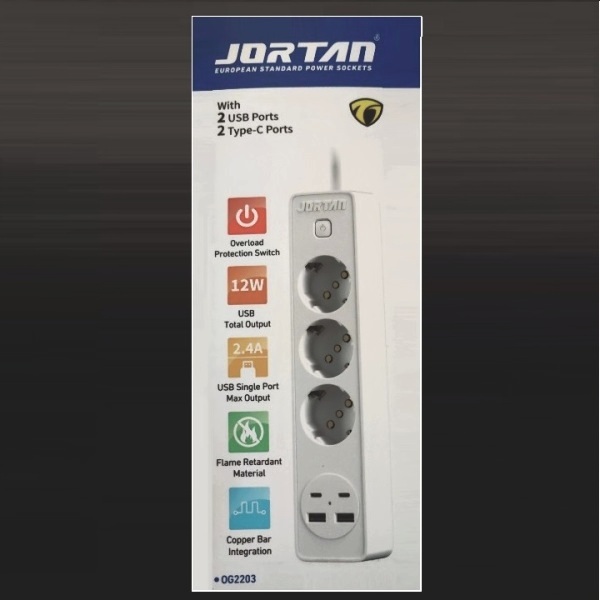 Πολύπριζο 3 θέσεων, 2 θύρες USB , 2 θύρες  Type-C λευκό OG2203 Jortan Jortan