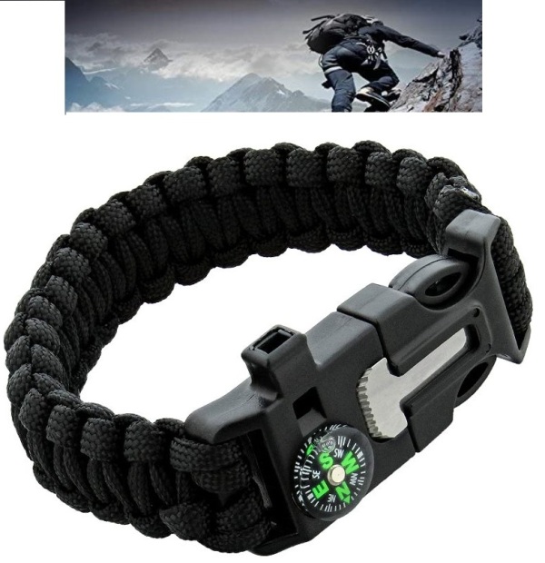Paracord βραχιόλι επιβίωσης μαύρο OEM