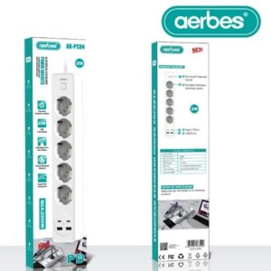 Πολύπριζο ρεύματος με 5 πρίζες σούκω, 2USB, 2 Type-C, 2500W λευκό AB-PC04 AERBES Aerbes