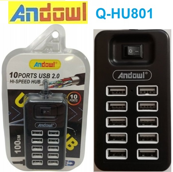 10 θύρες Hi-Speed HUB USB 2.0 μαύρο Q-HU801 ANDOWL Andowl