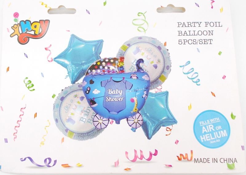 Μεταλλιζέ μπαλόνια αέρα ή ηλίου "Baby Shower Boy"  5 τεμάχια OEM