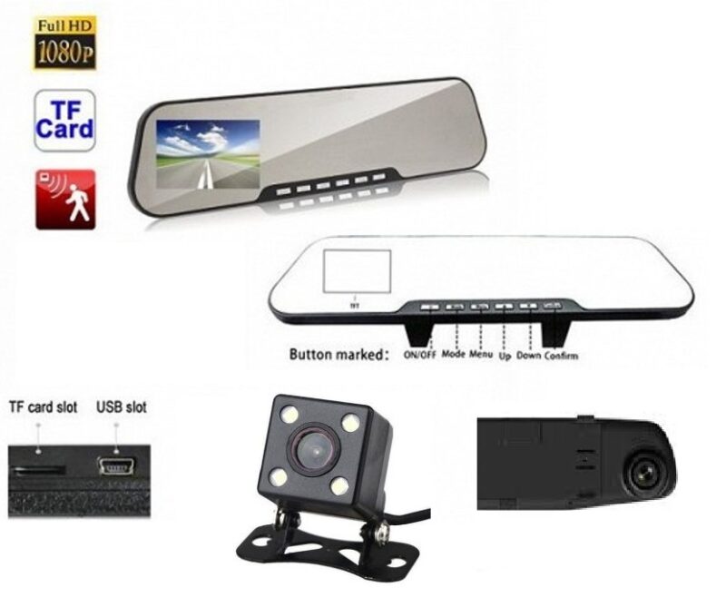 Καθρέφτης αυτοκινήτου με HD DVR κάμερα καταγραφικό 4.3"+ ευρυγώνια κάμερα οπισθοπορείας 135° OEM