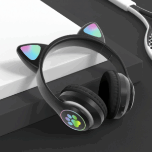 Μαύρα ασύρματα ακουστικά αυτιά γάτας Bluetooth με LED εναλλασσόμενο φωτισμό OEM