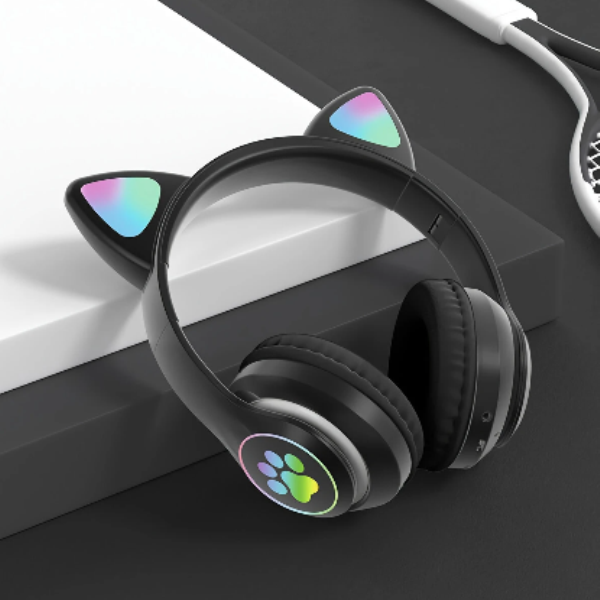 Μαύρα ασύρματα ακουστικά αυτιά γάτας Bluetooth με LED εναλλασσόμενο φωτισμό OEM