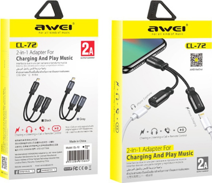 Αντάπτορας Lightning σε 2 θύρες θηλυκό Lightning μαύρος CL-72 AWEI AWEI