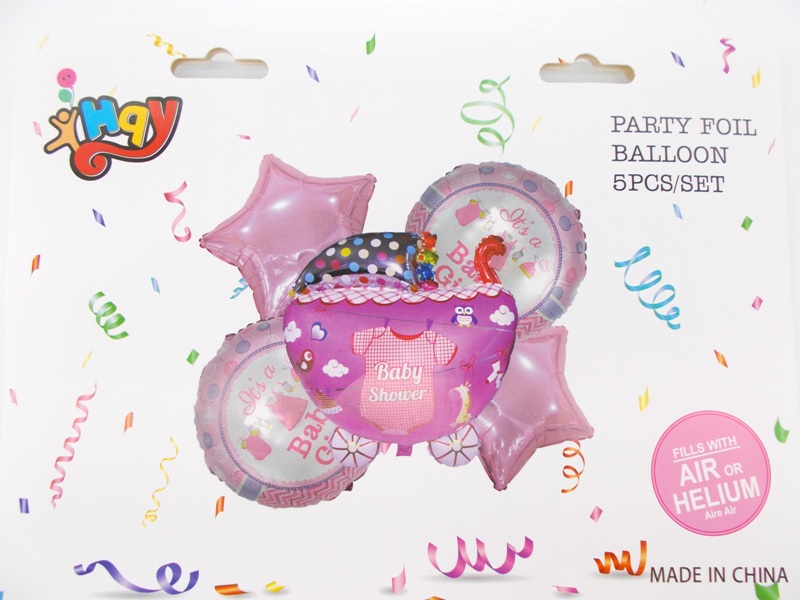 Μεταλλιζέ μπαλόνια αέρα ή ηλίου "Baby Shower Girl"  5 τεμάχια OEM
