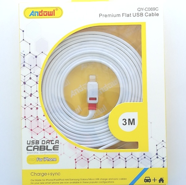 Καλώδιο φόρτισης USB 3 μέτρων με Lightning QY-C069C ANDOWL Andowl