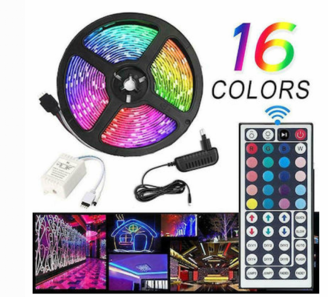 Πολύχρωμη ταινία ενιαίου χρώματος LED 5 μέτρων RGB 16 χρωμάτων με τηλεχειριστήριο OEM