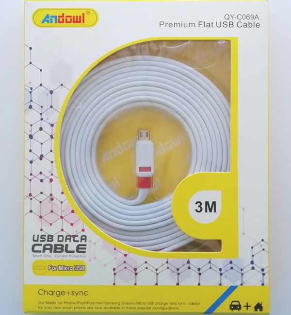 Καλώδιο φόρτισης USB 3 μέτρων με Micro USB QY-C069A ANDOWL Andowl