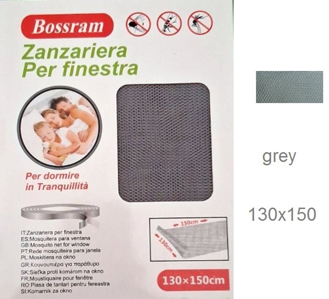 Σήτα εντόμων παραθύρου με ταινία Velcro 130x150cm γκρι Bossram
