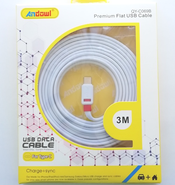 Καλώδιο φόρτισης USB 3 μέτρων με Type-C QY-C069B ANDOWL Andowl