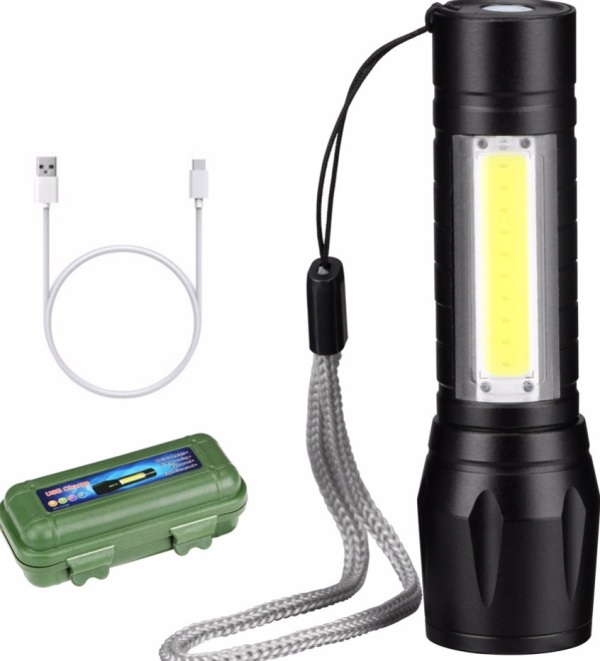 Επαναφορτιζόμενος μίνι φακός LED XPE+COB USB OEM