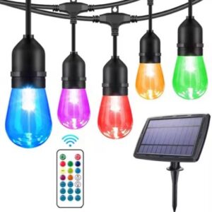 Ηλιακή Αδιάβροχη Γιρλάντα Εξωτερικού Χώρου– 16 LED Λαμπτήρες, 15m, Τηλεχειριστήριο, Λευκό & RGB