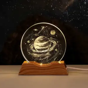 3D LED Διακοσμητικό Φωτιστικό "Saturn Hologram" με Βάση